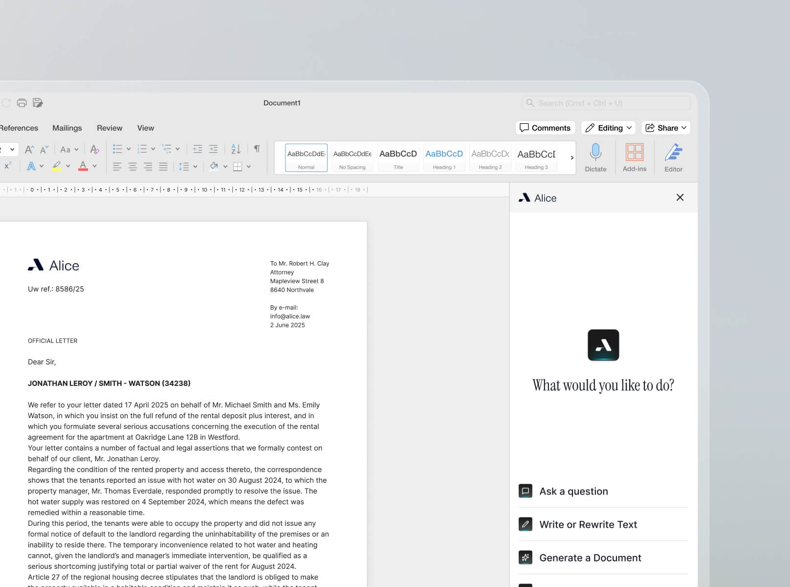Drafting in Word with Alice