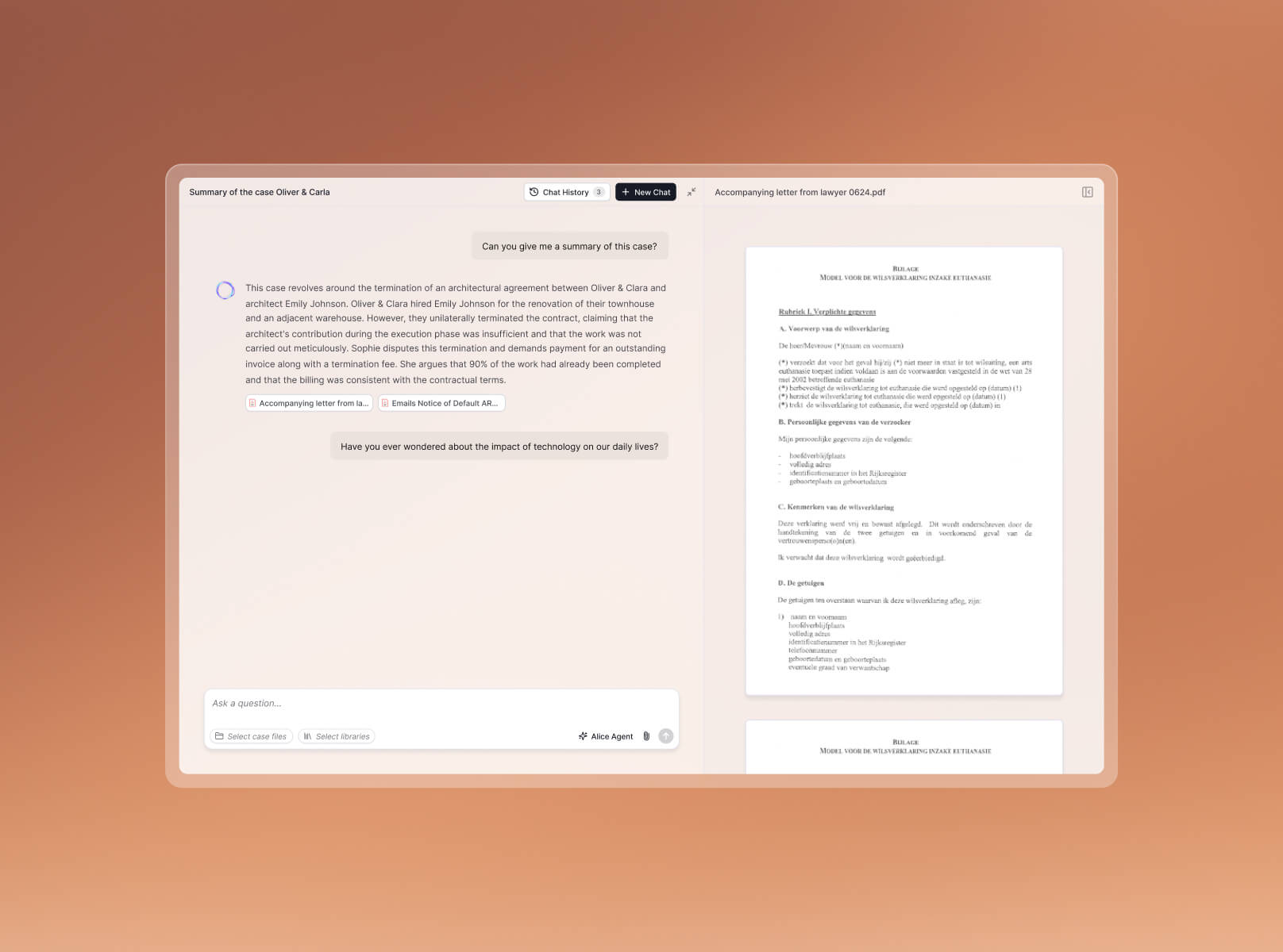 Legal research view in Alice